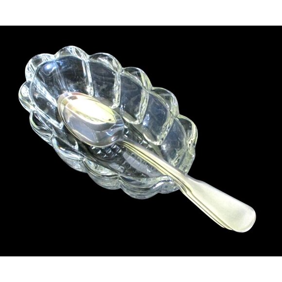 Vintage Clear Glass Spoon Holder Buffet Party Dinner Entertaining Accessory - Picture 2 of 7